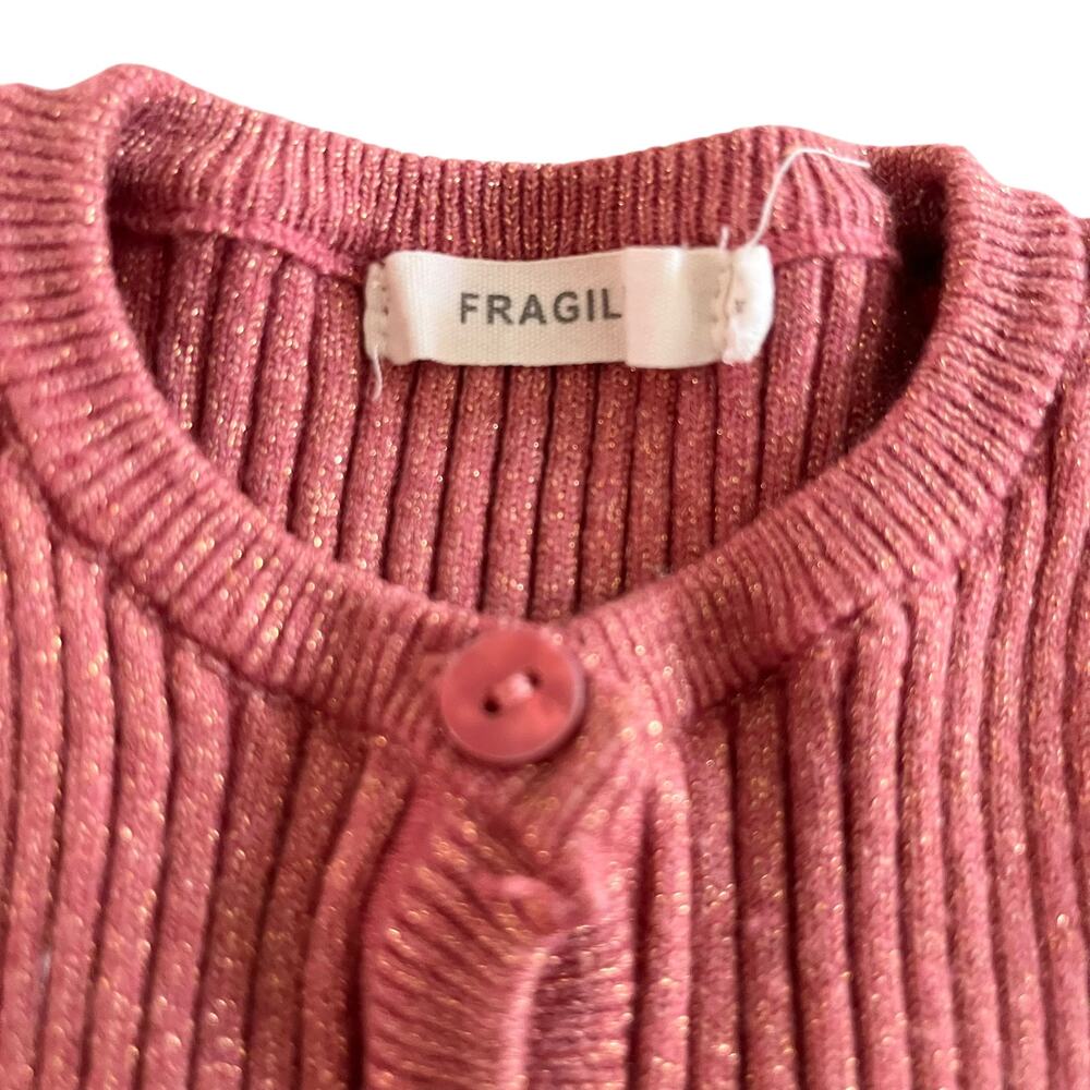 Fragile Girls Light Brick Gold Thread Ribbed Cardigan Sweater size 3 - Picture 2 of 5